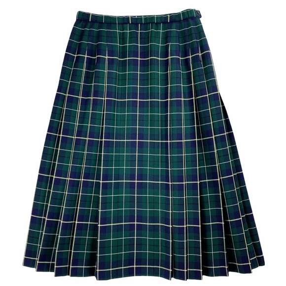 Pendleton Dresses & Skirts - Vintage Pendleton Green Plaid Pleated Skirt with Flat Front Panel